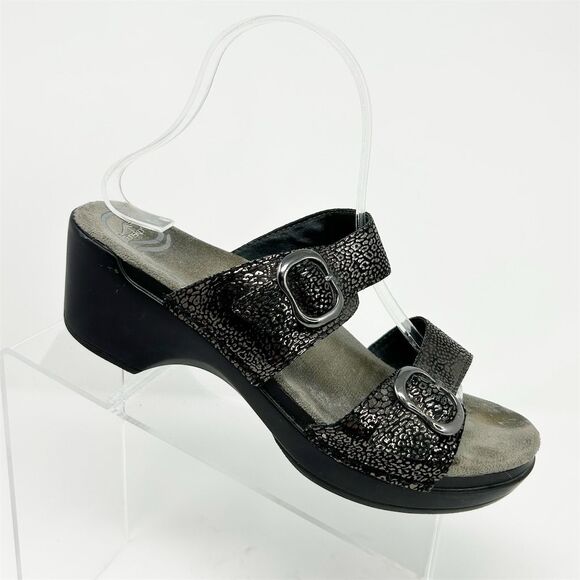 Dansko Women's Black Wedge Heel Slip-On Sandals Size 39 (US 8.5-9) Summer - Picture 1 of 12